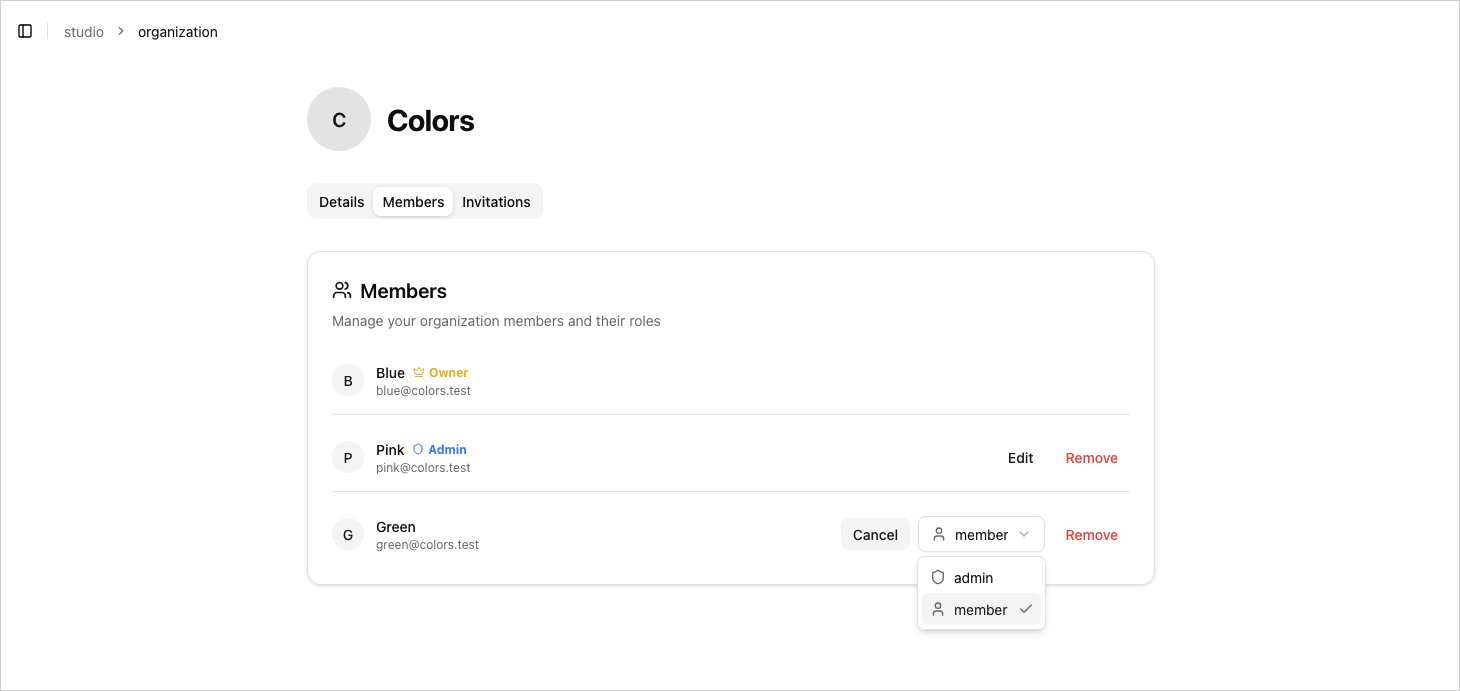 Gestion des rôles : capture de l’UI des permissions